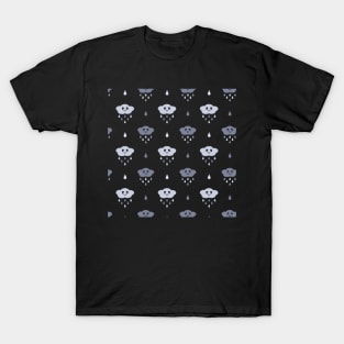 Kawaii Cute Rain Cloud Pattern in Black T-Shirt